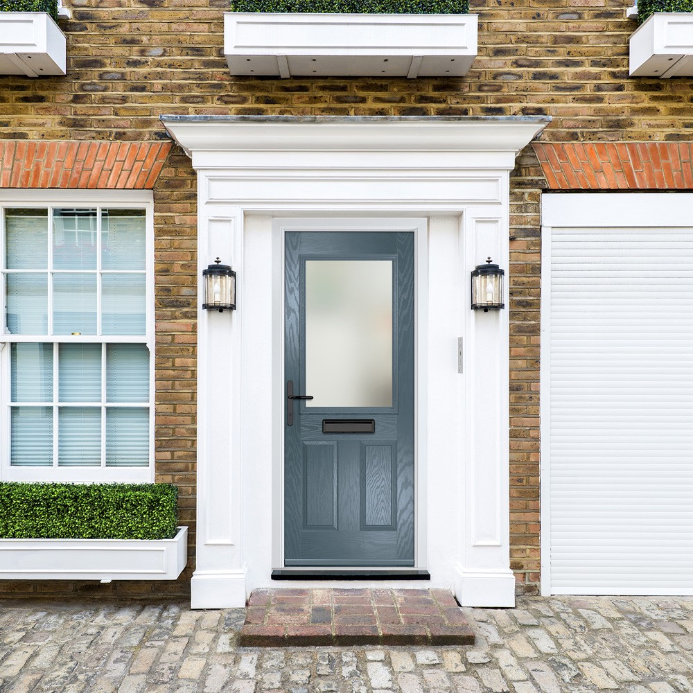 Crystal Lytham 3 Panel Slate Grey GRP Fully Finished Stippolyte Glass 1 light External Door