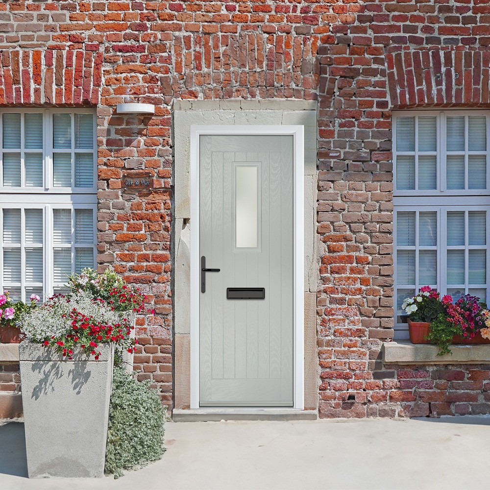 Crystal Sunningdale Agate Grey GRP Fully Finished Stippolyte Glass 1 light External Door