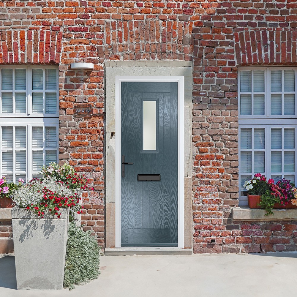 Crystal Sunningdale Slate Grey GRP Fully Finished Stippolyte Glass 1 light External Door
