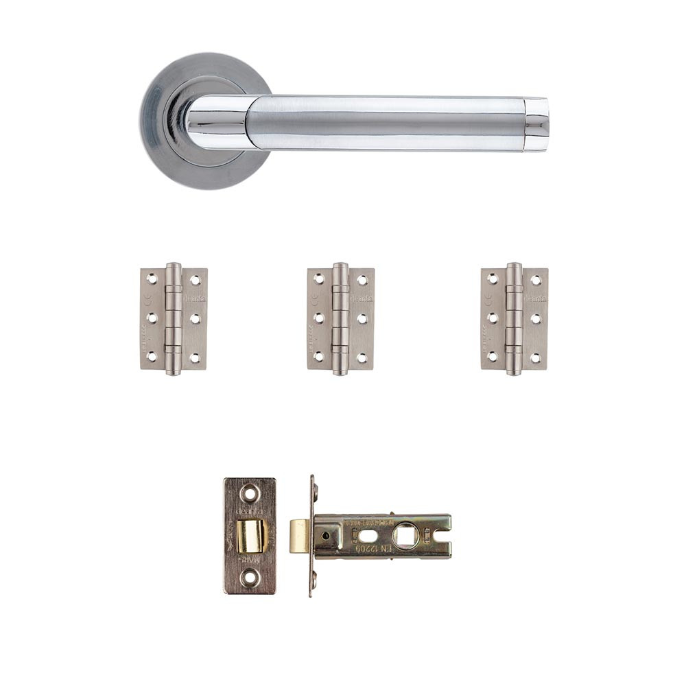 Deanta Augustus Matt/Polished Chrome Latch Door Handle Kit - 76mm x 50mm x 2mm Hinges