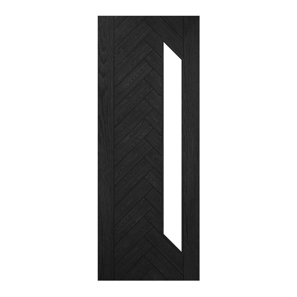 Deanta Fontaine Brushed Black 1 Light Clear Glass Fully Finished Oak Internal Door