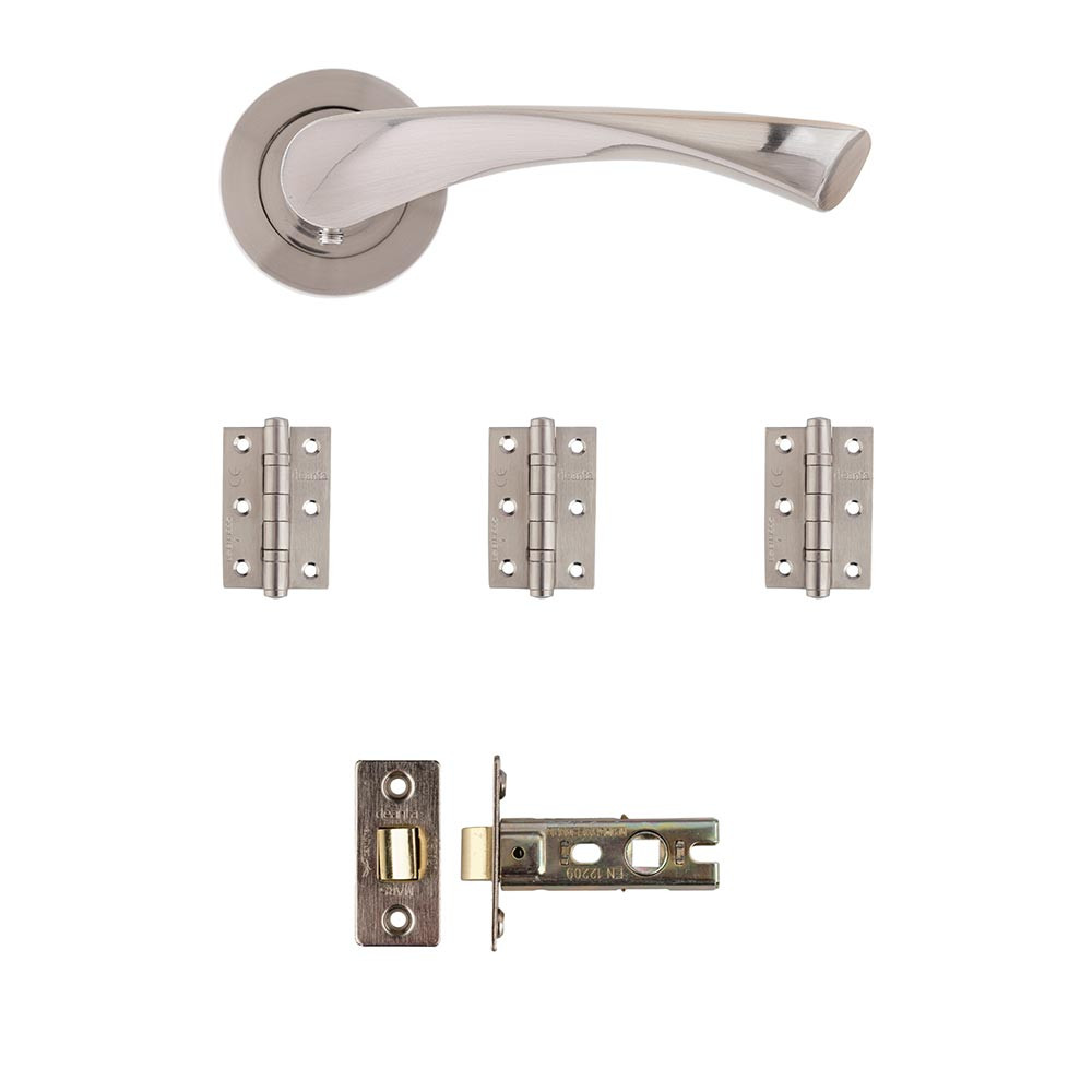 Deanta Fortuna Satin Latch Door Handle Kit - 76mm x 50mm x 2mm Hinges