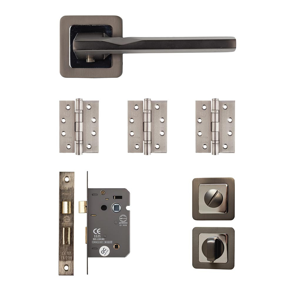 Deanta Hadrian Matt Satin Black Bathroom Door Handle Kit
