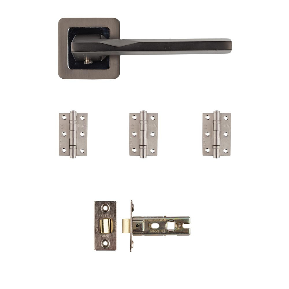 Deanta Hadrian Matt Satin Black Latch Door Handle Kit - 76mm x 50mm x 2mm Hinges