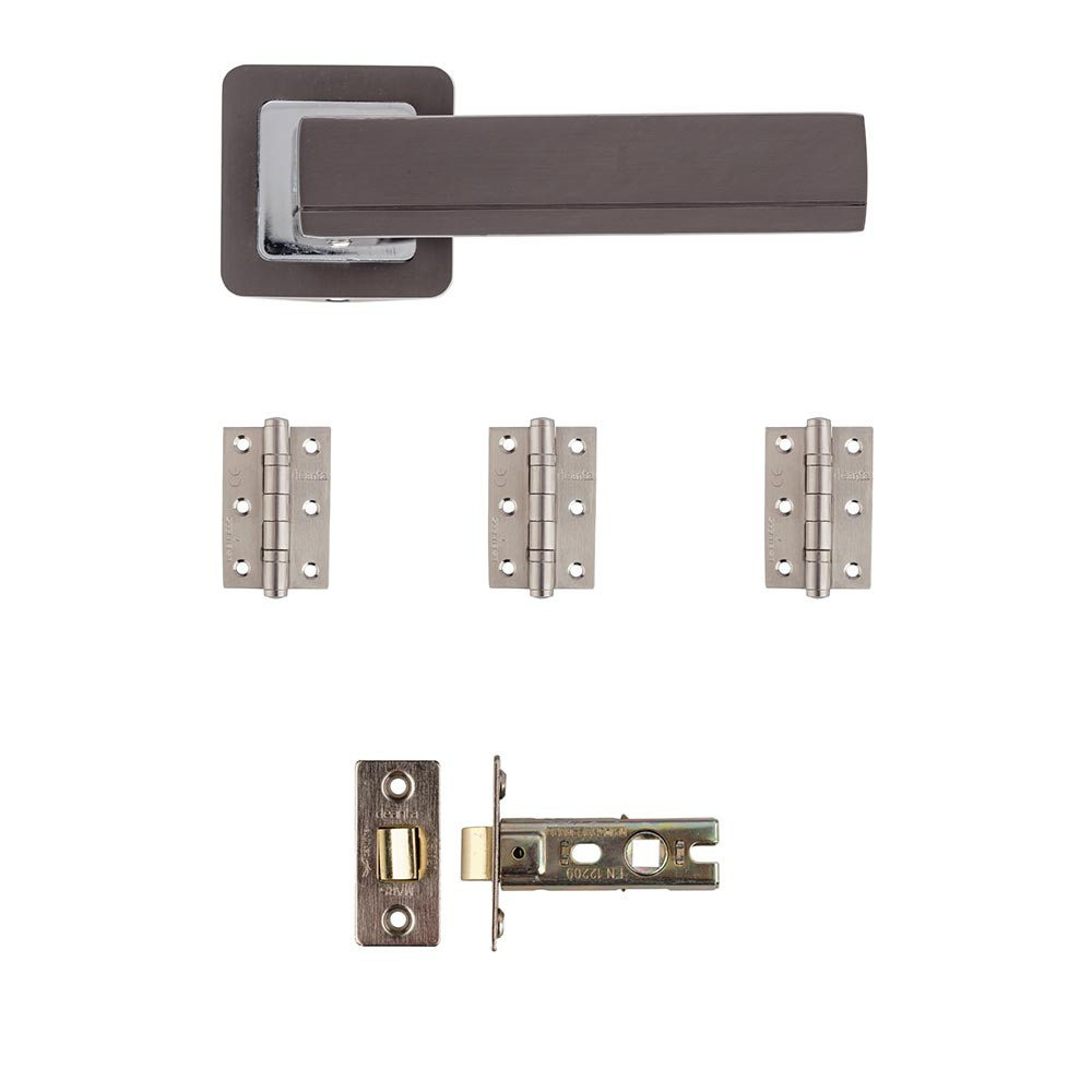 Deanta Invictus Matt Satin Black Latch Door Handle Kit - 76mm x 50mm x 2mm Hinges