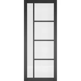 Deanta Brixton Urban Industrial Fully Finished Black Clear Glass Internal Door