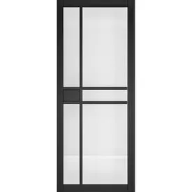 Deanta Dalston Urban Industrial Fully Finished Black Clear Glass Internal Door