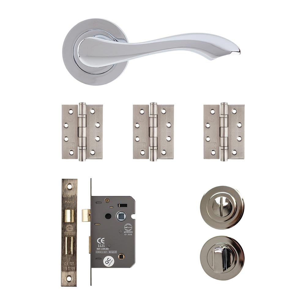 Deanta Veritas Polished Chrome Bathroom Door Handle Kit