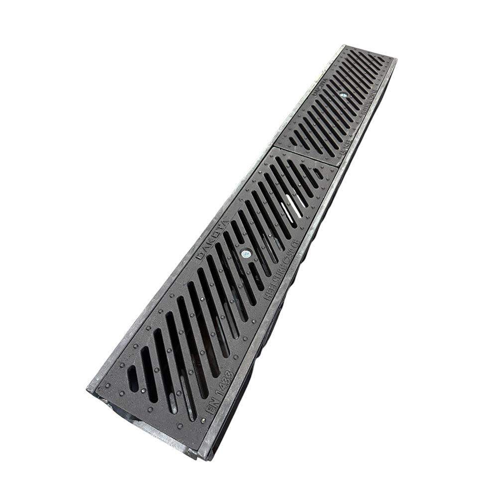 Dek-Drain Black Cetus C250 Channel Drain With 75Mm Bottom Outlet And Heel Grating - 1M Length Hdpe