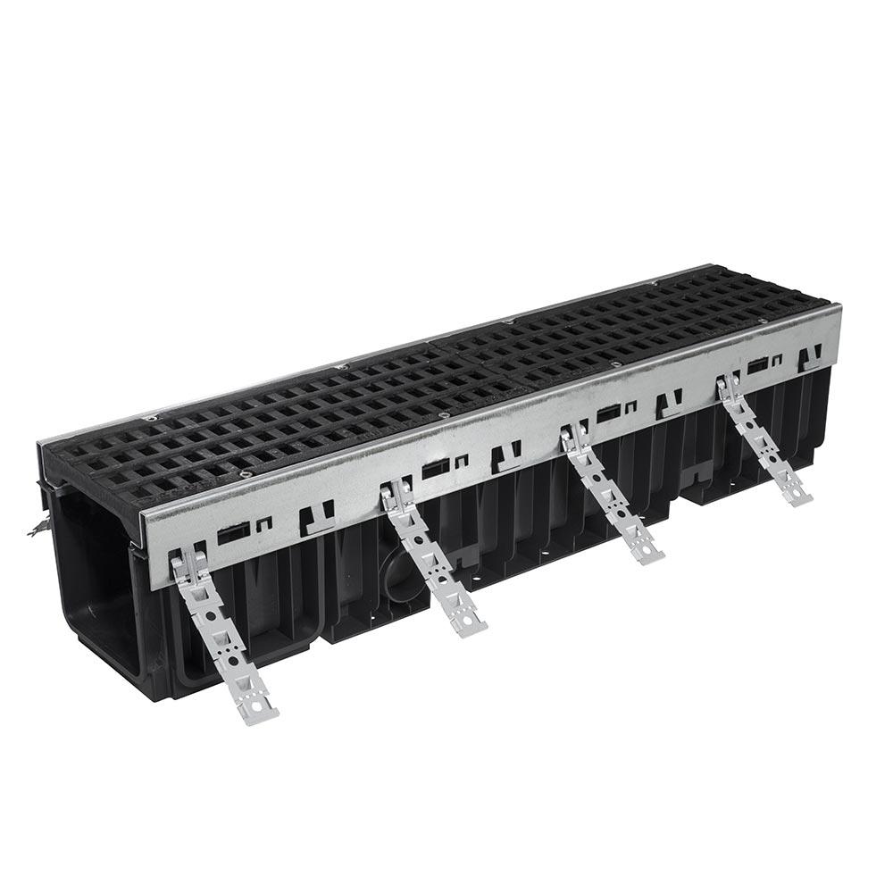 DekDrain Cetus D400 HDPE Channel Drain with 75/110mm Bottom Outlet and Cast Iron Grating - 1m Length