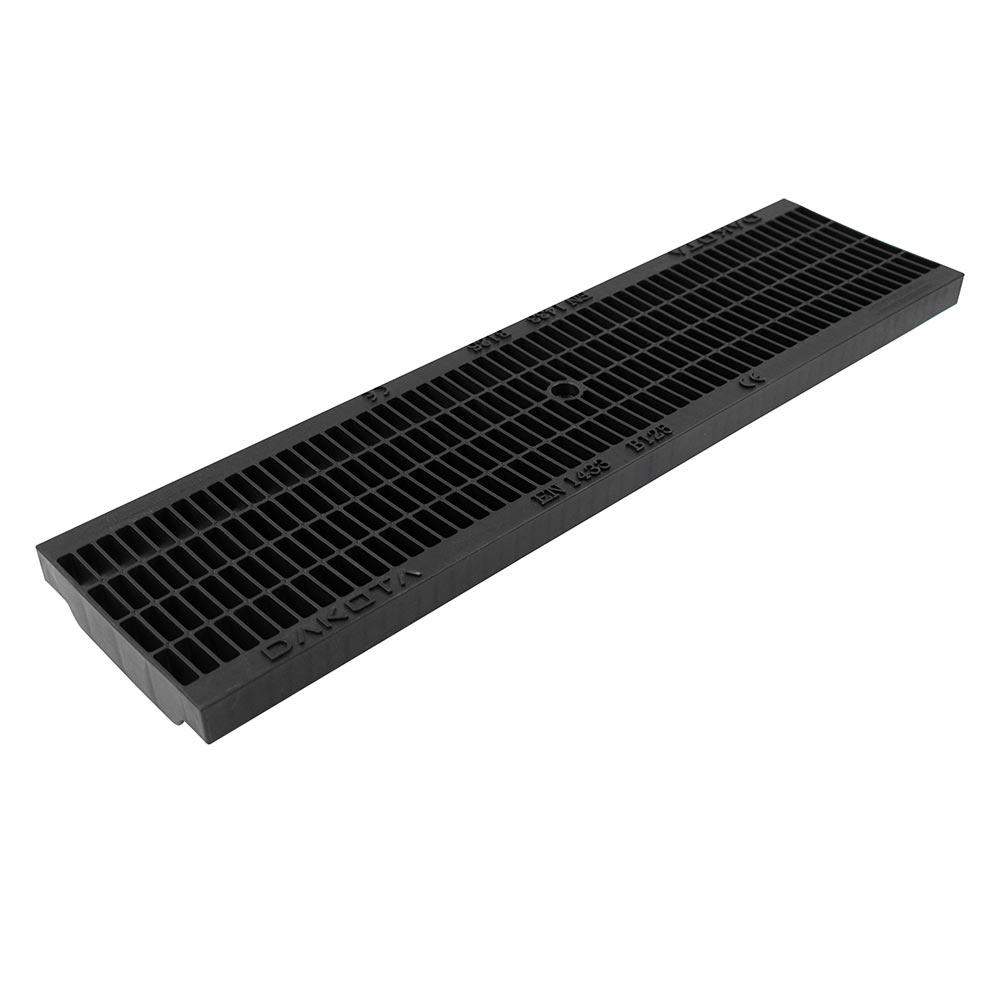 Dek-Drain Black Hydrus B125 Channel Drain With 110Mm Bottom Outlet And Heel Grating - 1M Length Hdpe