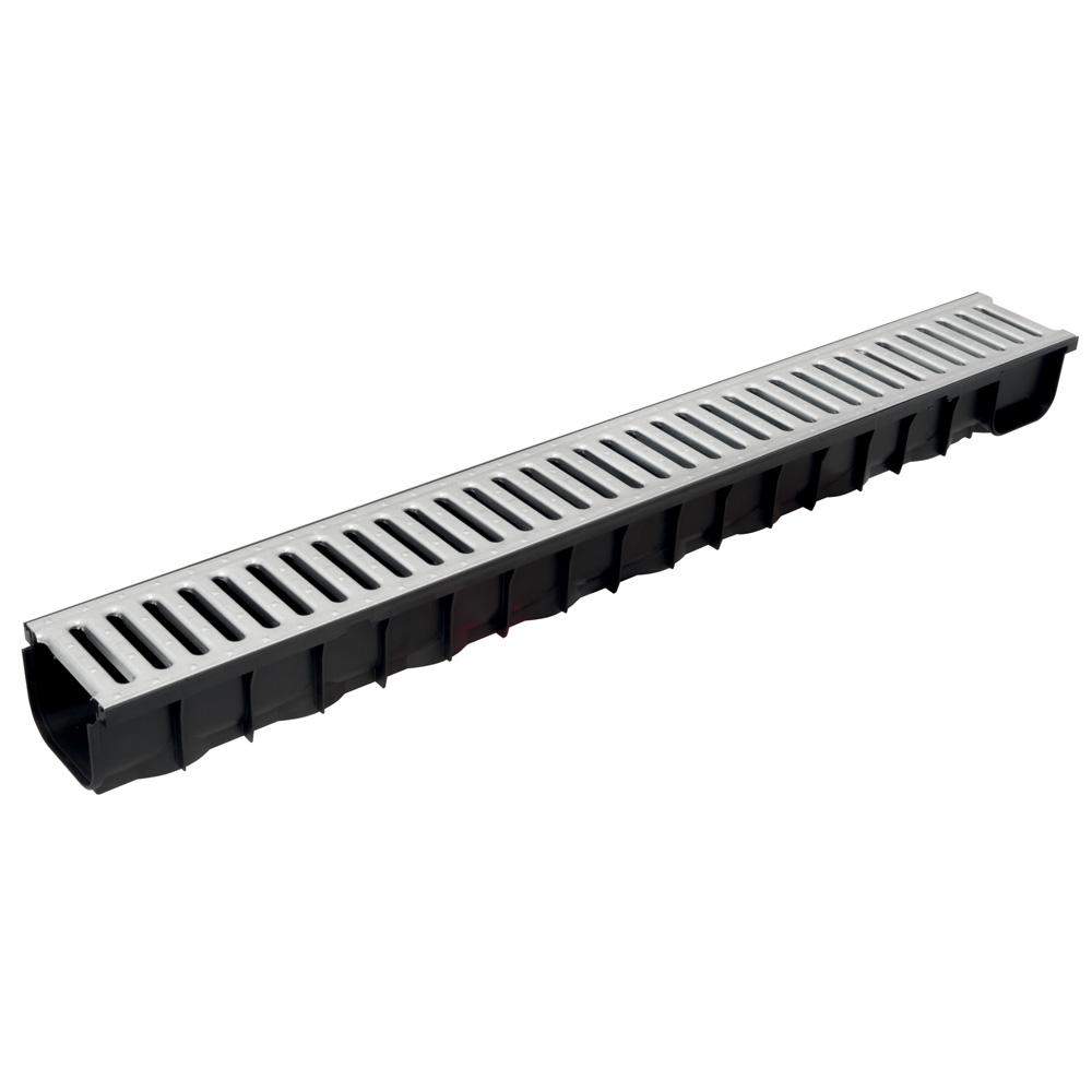 Dek-Drain Black Vela A15 Plastic Channel Drain With Galvanised Grating Vl50 - 1M Length Galvanised Steel Polypropylene