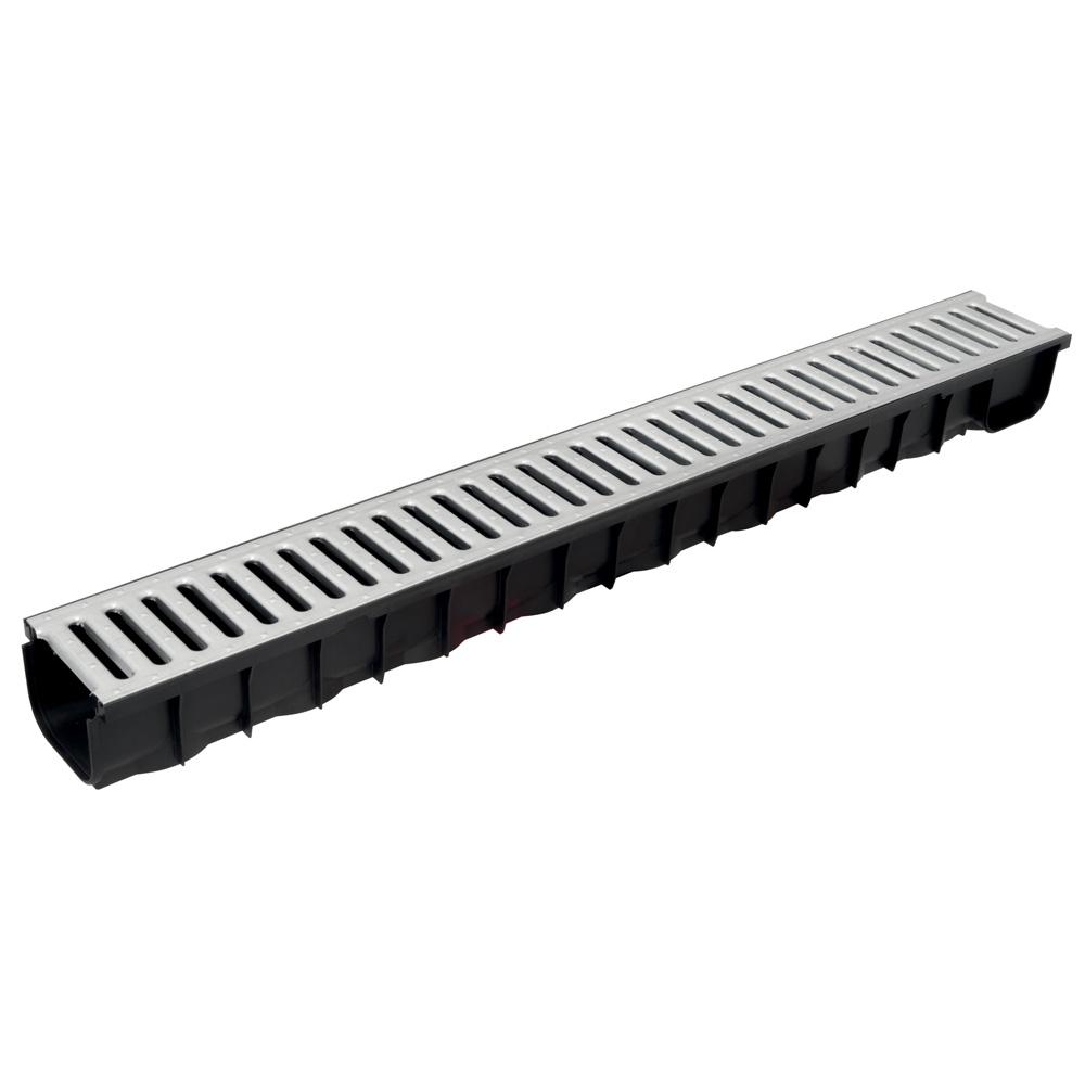 DekDrain Vela A15 Plastic Channel Drain with Galvanised Grating VL84 - 1m Length