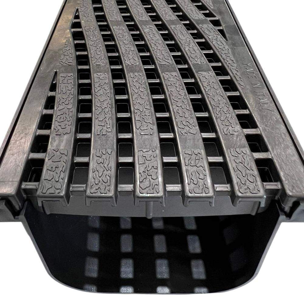 Dek-Drain Black Vela A15 Plastic Channel Drain With Linear Bar Wave Heel Grating Vl84 - 1M Length Polypropylene