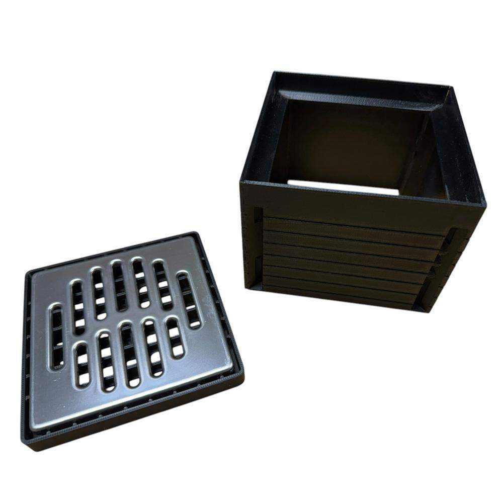 Dek-Drain Black Vela Slot Inspection Hatch With Plastic And Metal Grating - 116Mm X 116Mm X 87Mm Galvanised Steel Polypropylene
