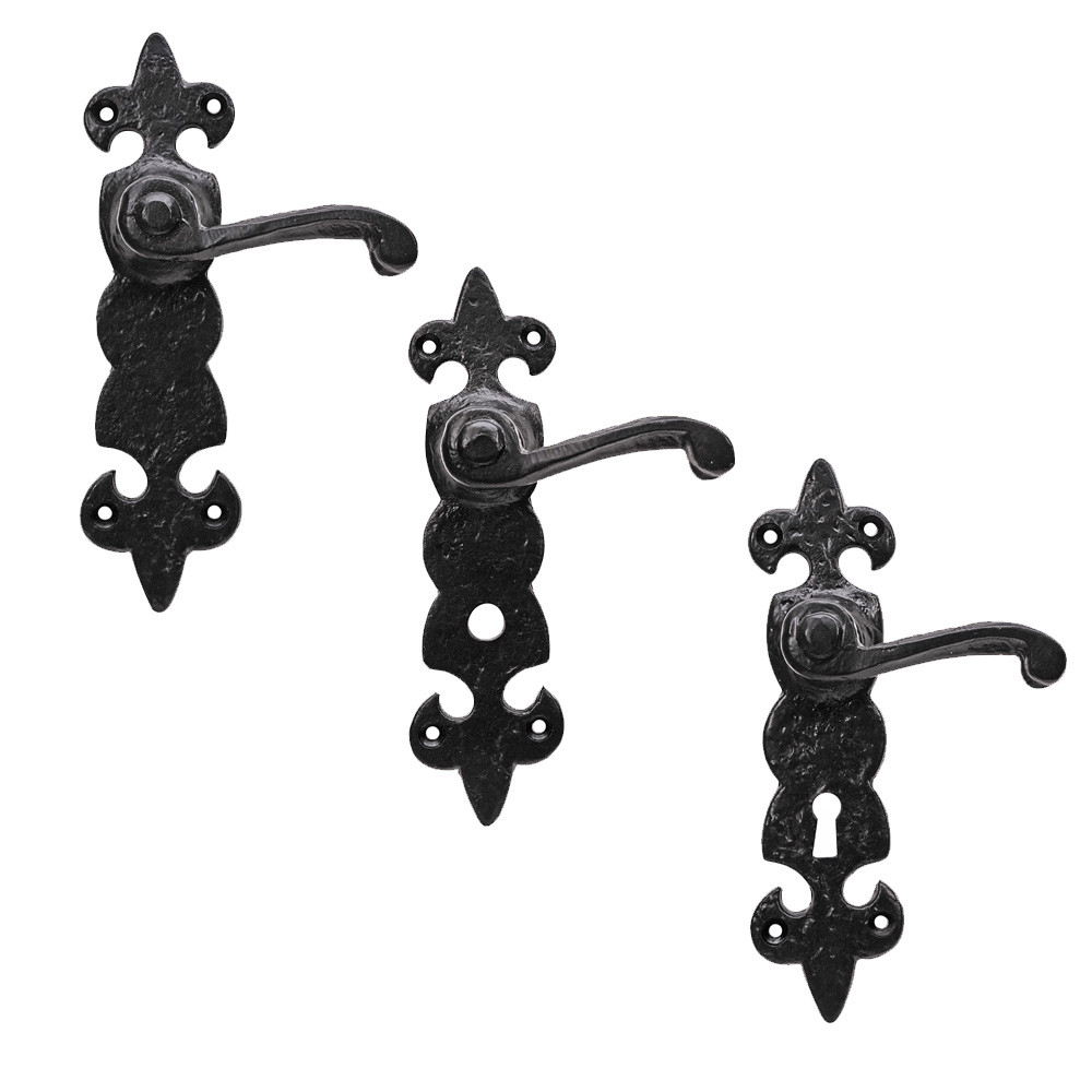 Eclipse Fleur-de-lys Black Antique Lever on Backplate Door Handle