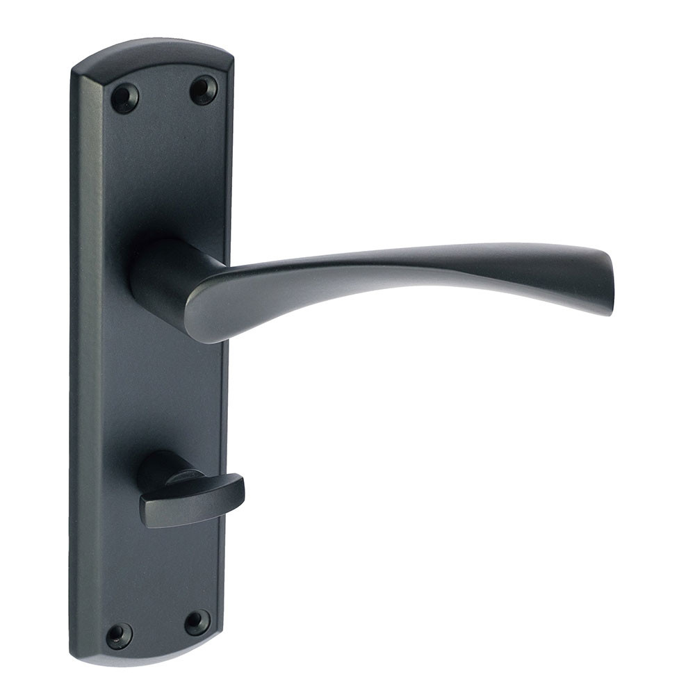 Eclipse Monza Matt Black Lever Bathroom Handle On Backplate