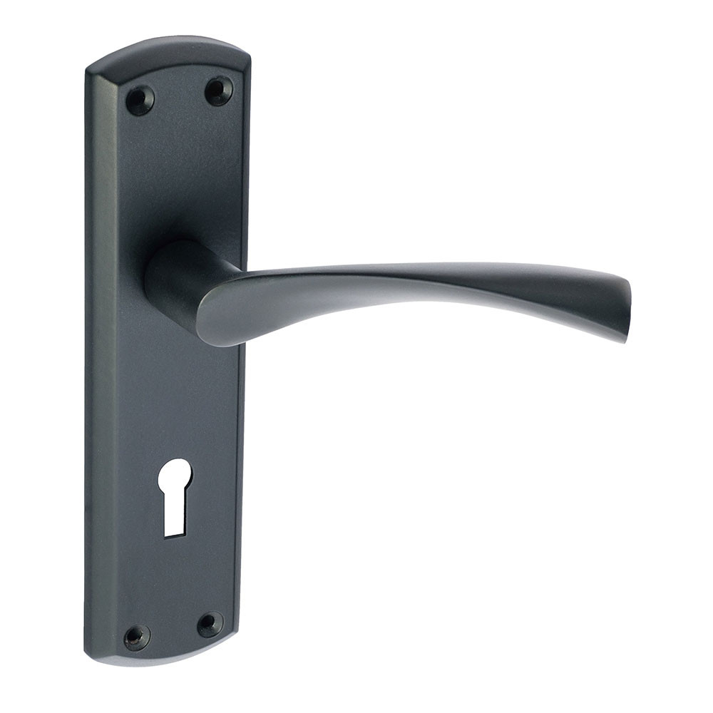 Eclipse Monza Matt Black Lever Lock Handle On Backplate