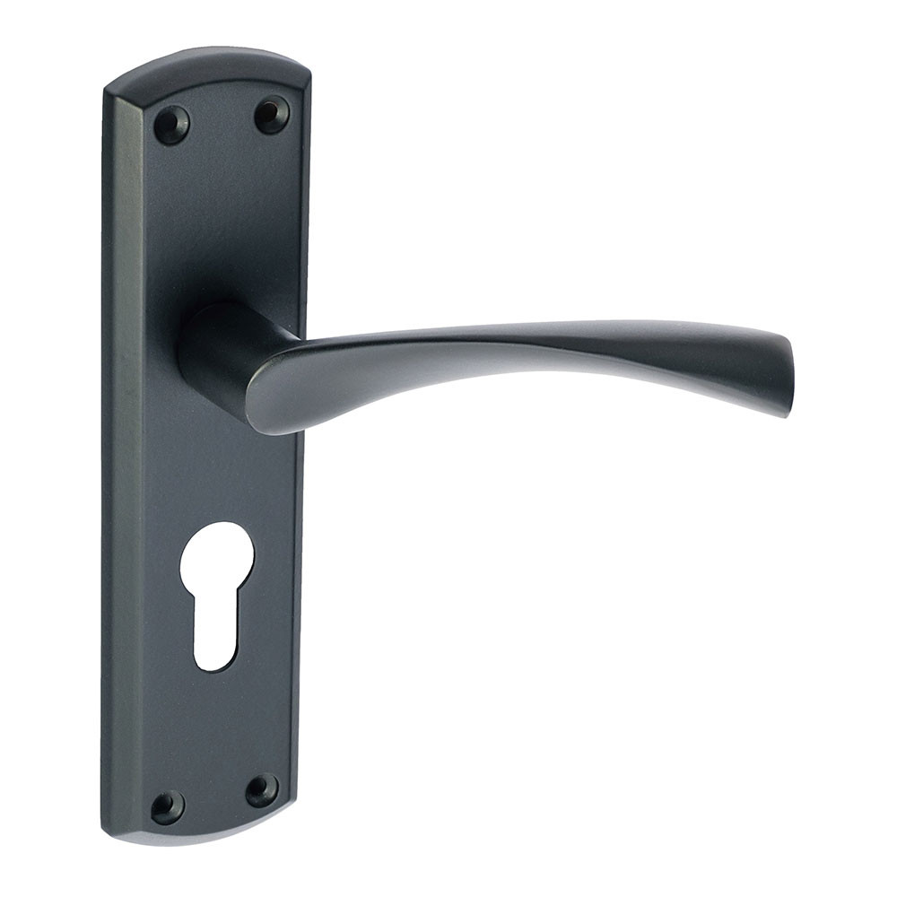 Eclipse Monza Matt Black Lever Euro Profile Handle On Backplate