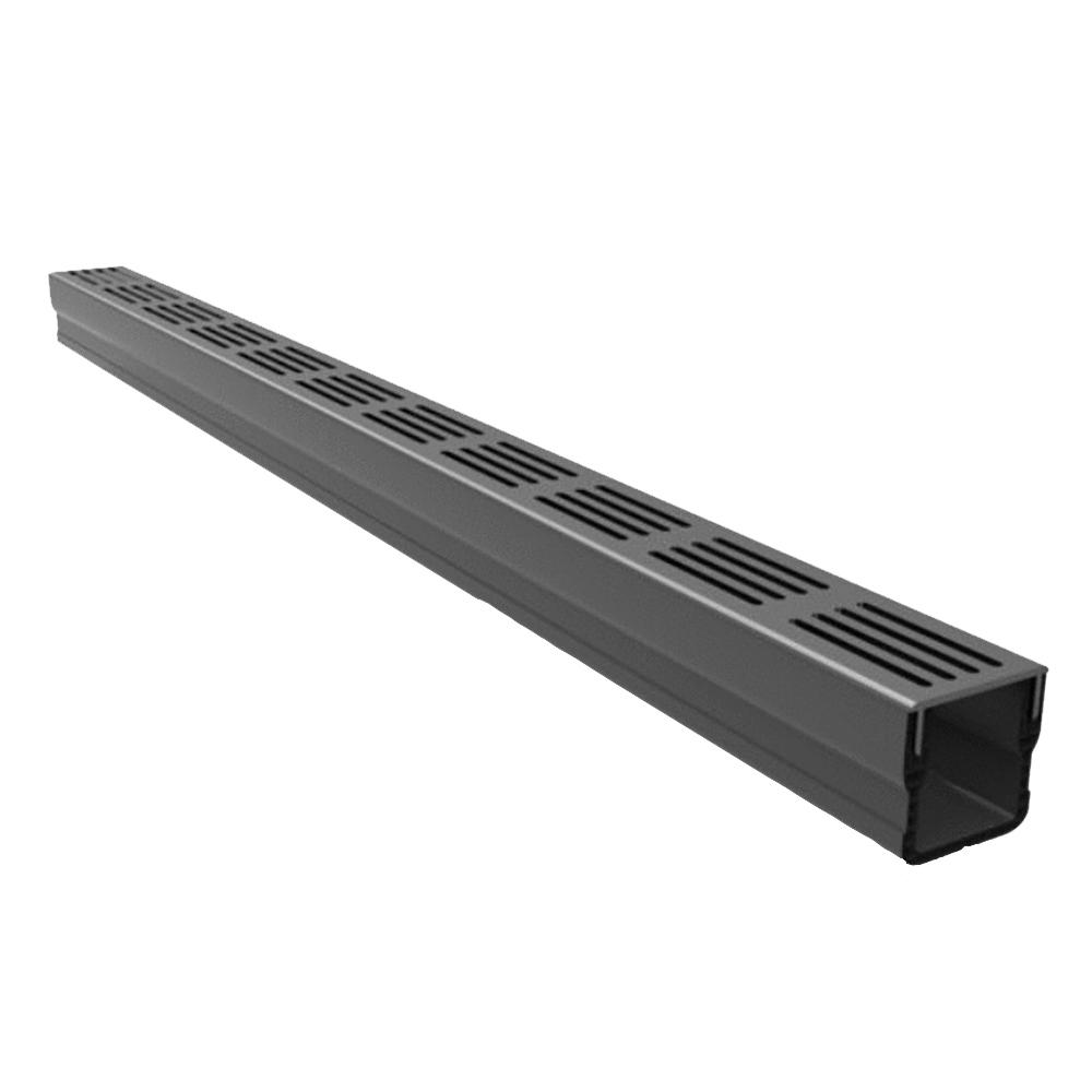 EJ Stora Threshold Mini Plastic Channel Drain with Black Aluminium Grating - 1000mm x 65mm x 65mm