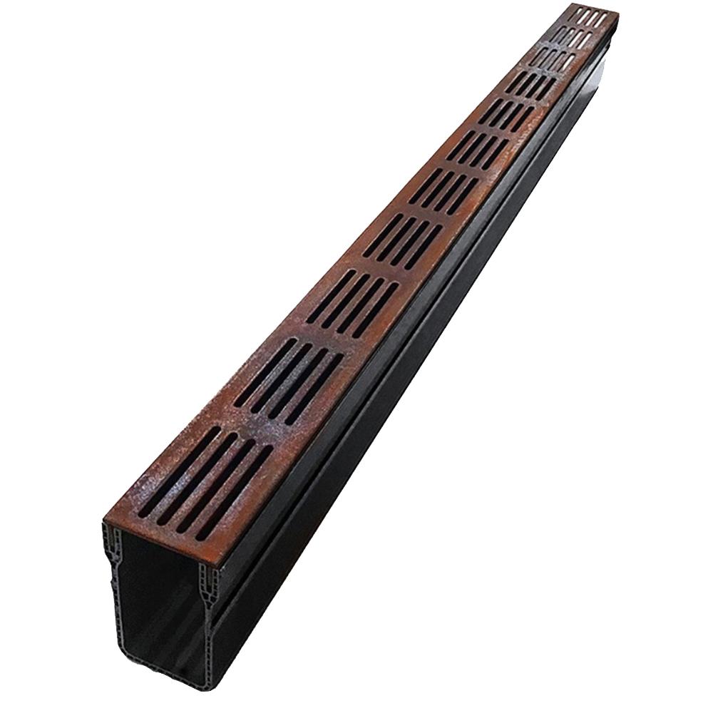 EJ Stora Threshold Plastic Channel Drain with CorTen Aluminium Grating - 1000mm x 65mm x 100mm