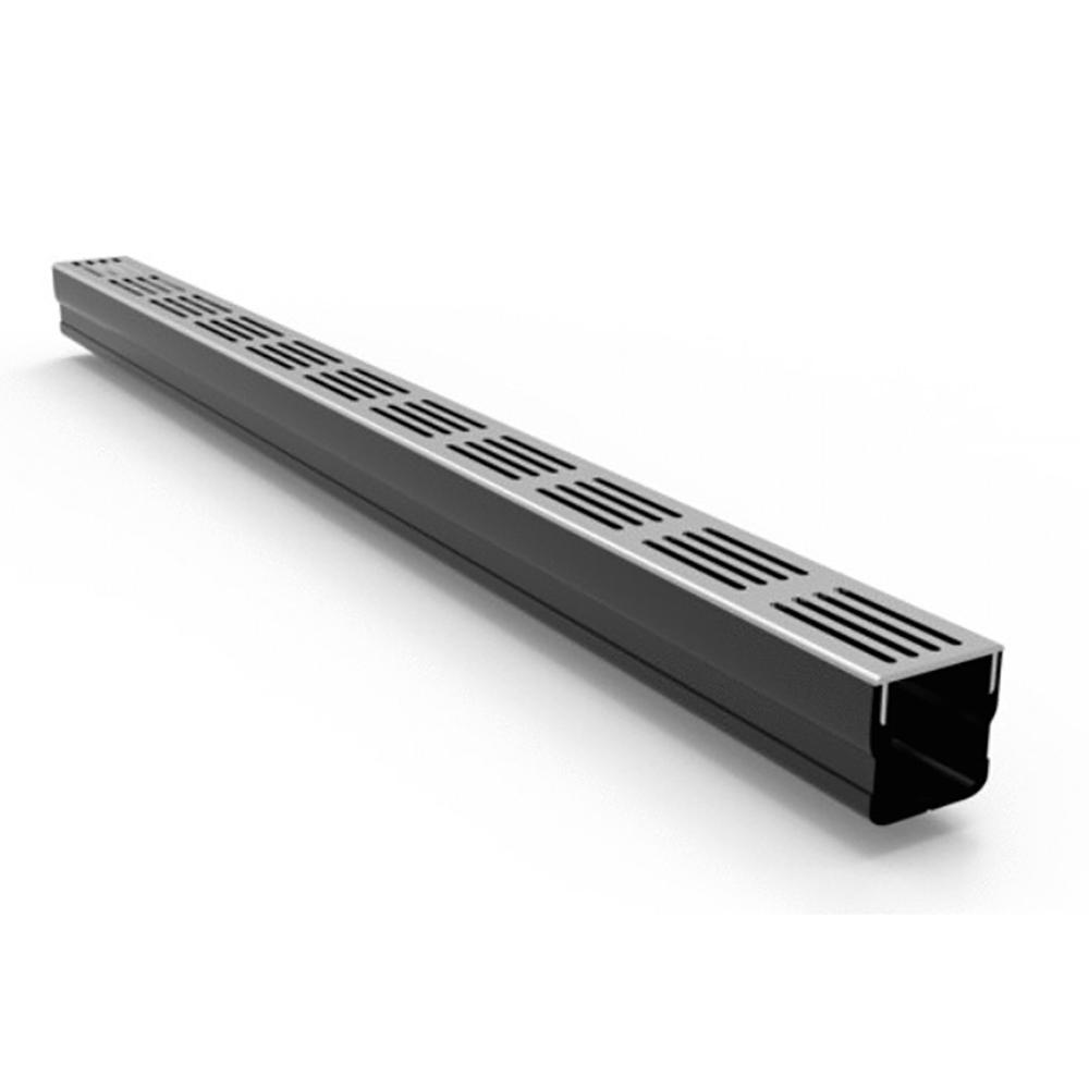 EJ Stora Threshold Mini Plastic Channel Drain with Dark Grey Aluminium Grating - 1000mm x 65mm x 65mm