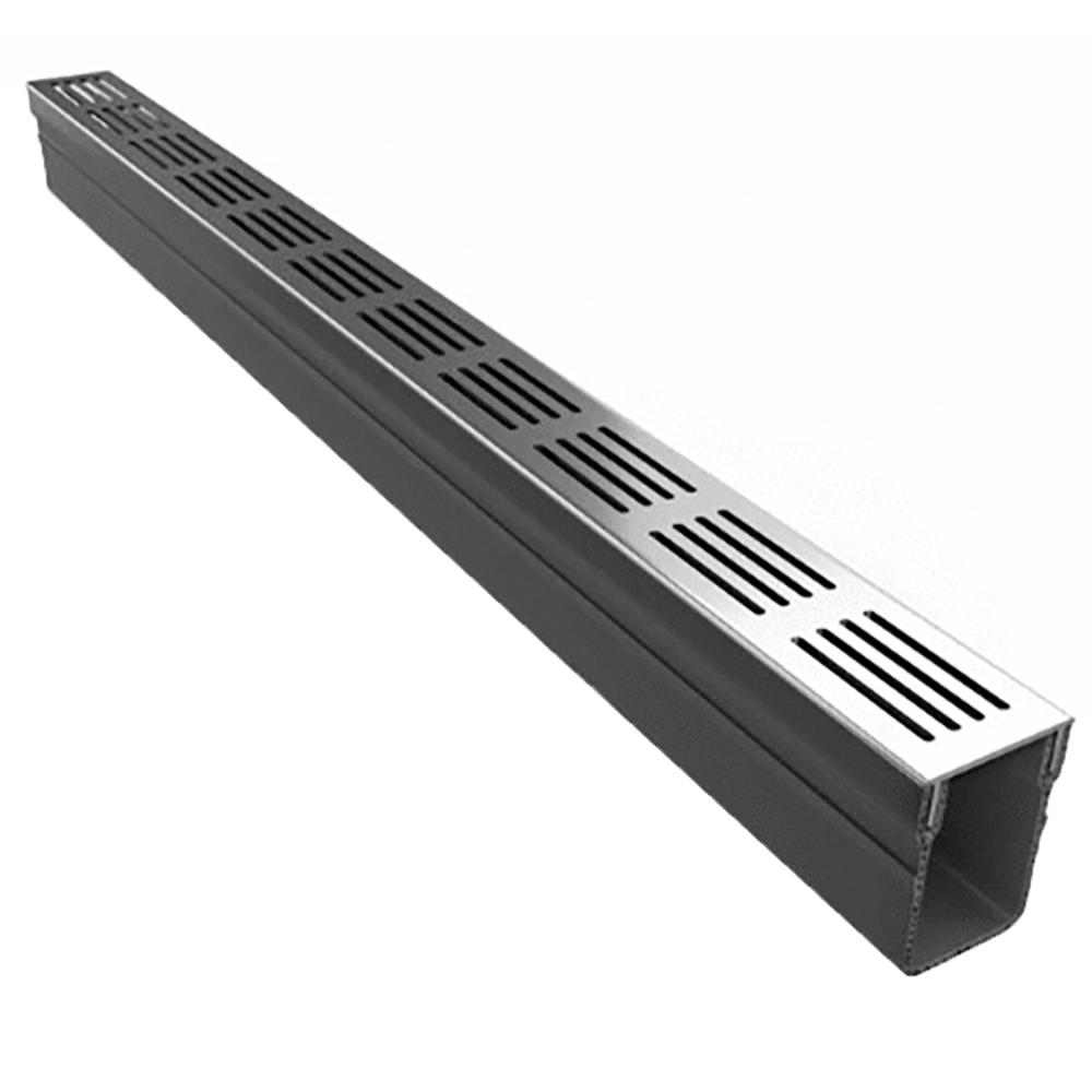 EJ Stora Threshold Plastic Channel Drain with Stainless Steel Grating - 1000mm x 65mm x 100mm