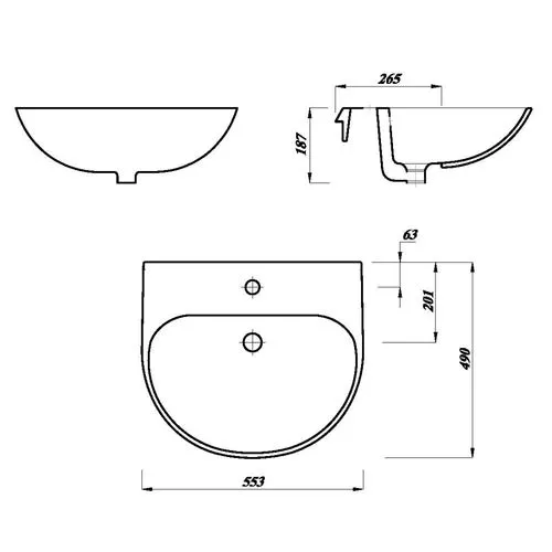 Essential Delta Core Essential Delta 550mm x 490mm Round White Semi Recessed 1 Tap Hole ...