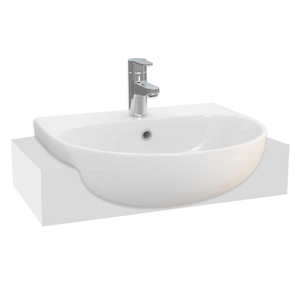 Essential Delta 550mm x 490mm Round White Semi Recessed 1 Tap Hole Basin