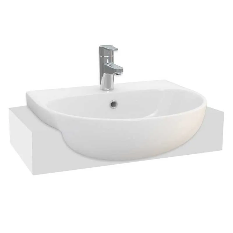 Essential Delta Core Essential Delta 550mm x 490mm Round White Semi Recessed 1 Tap Hole ...
