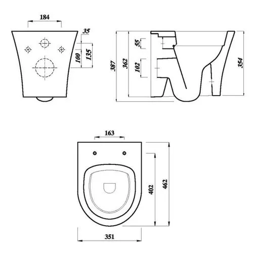 Essential Delta Core Essential Delta White Rimless Wall Hung Toilet Pan Only | Drainage ...