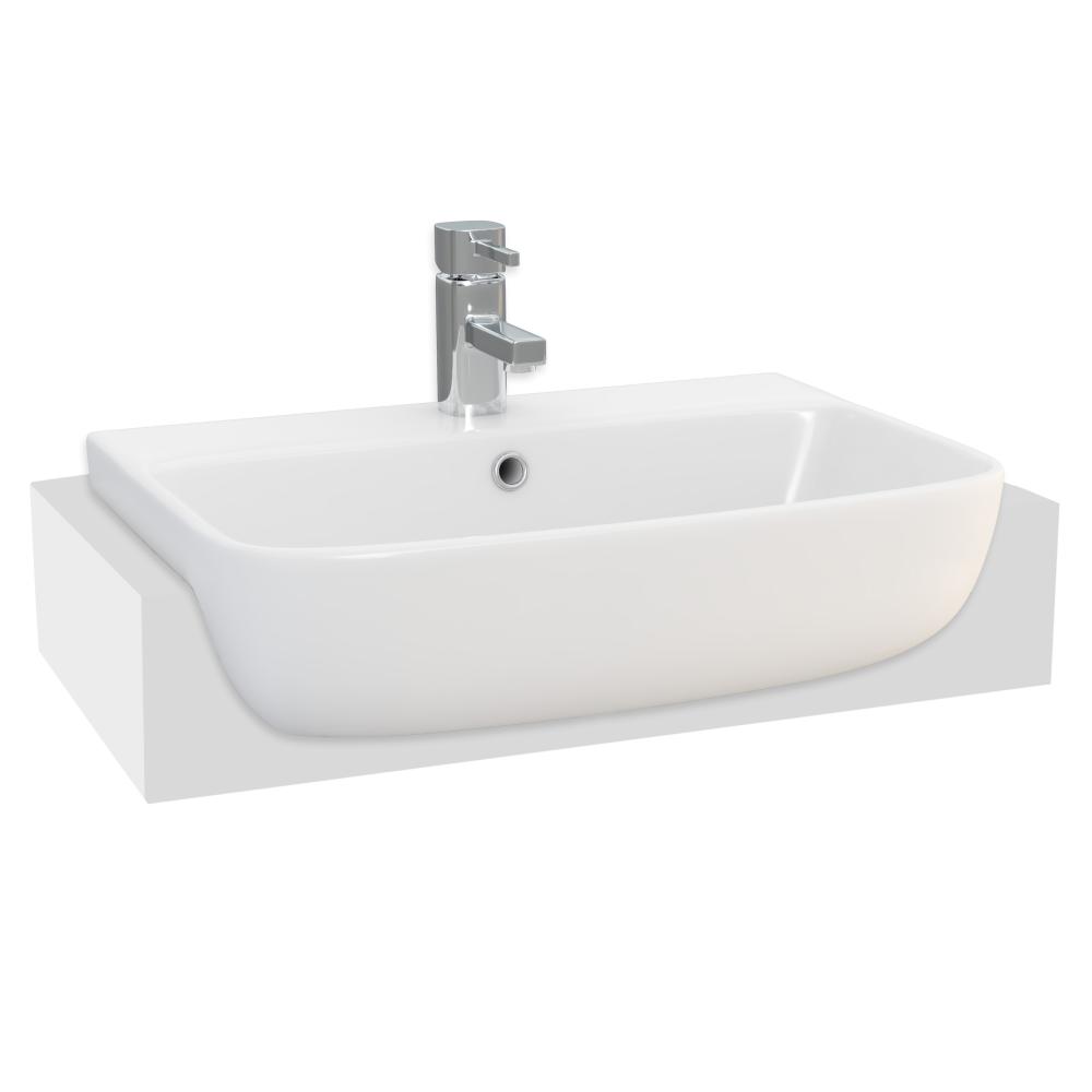 Essential Epsilon 550mm x 395mm Square White Semi Recessed 1 Tap Hole Basin