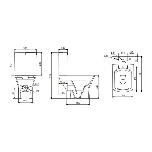 Essential Epsilon Square White Open Back Close Coupled Toilet Pan Only ...