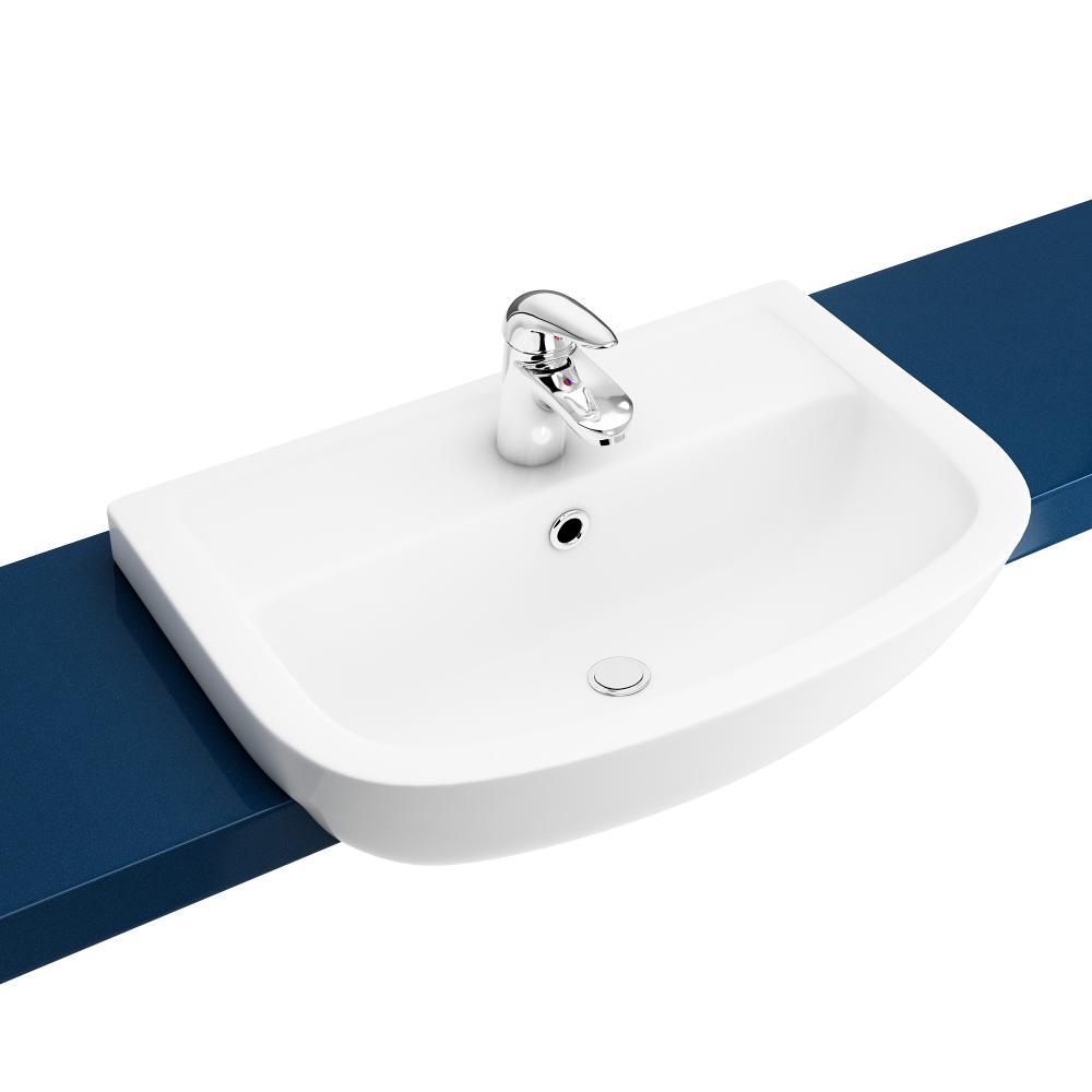 Essential Gamma 560mm x 380mm White Semi Recessed 1 Tap Hole Basin