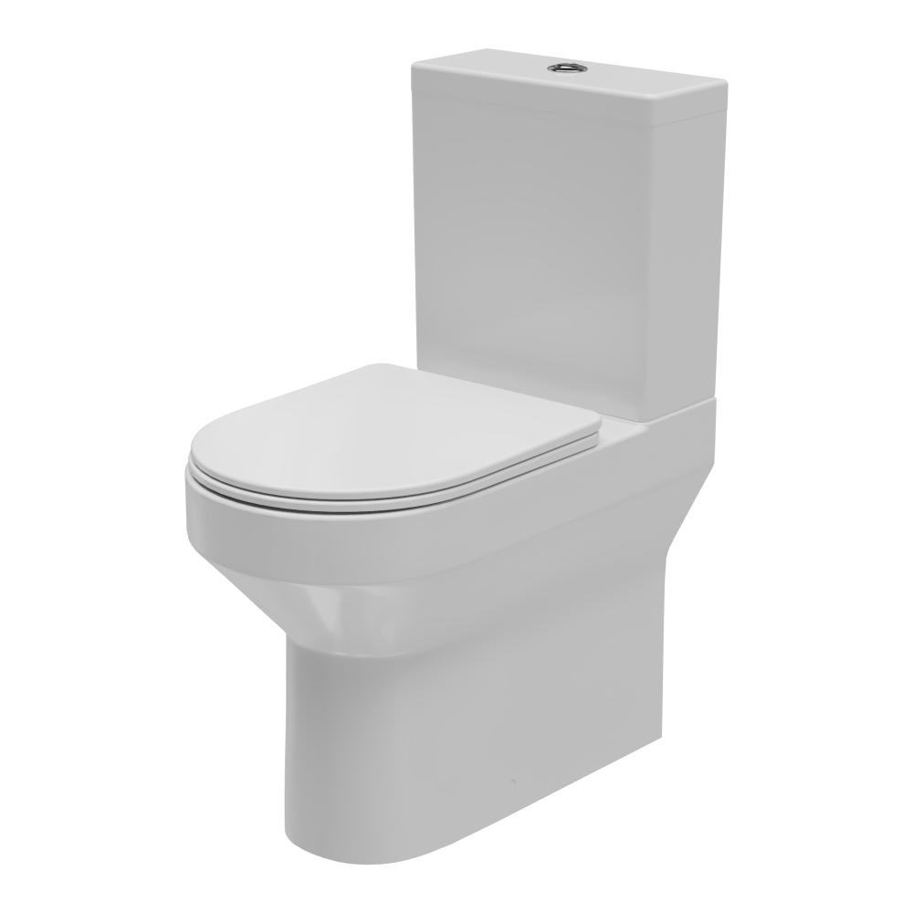Essential Gamma Round White Rimless Close Coupled Closed Back Toilet Pan Only