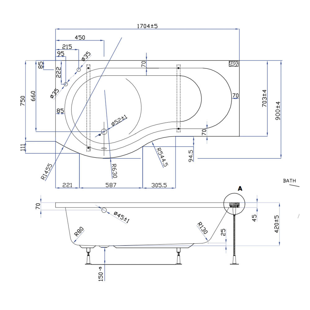 DISCON-Essential Hampstead 1700mm x 900mm White P Shape Left Handed ...