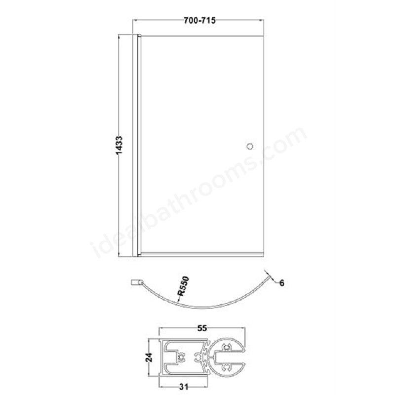 Essential 700mm x 1400mm Glass PShaped Bath Screen clickbasin®