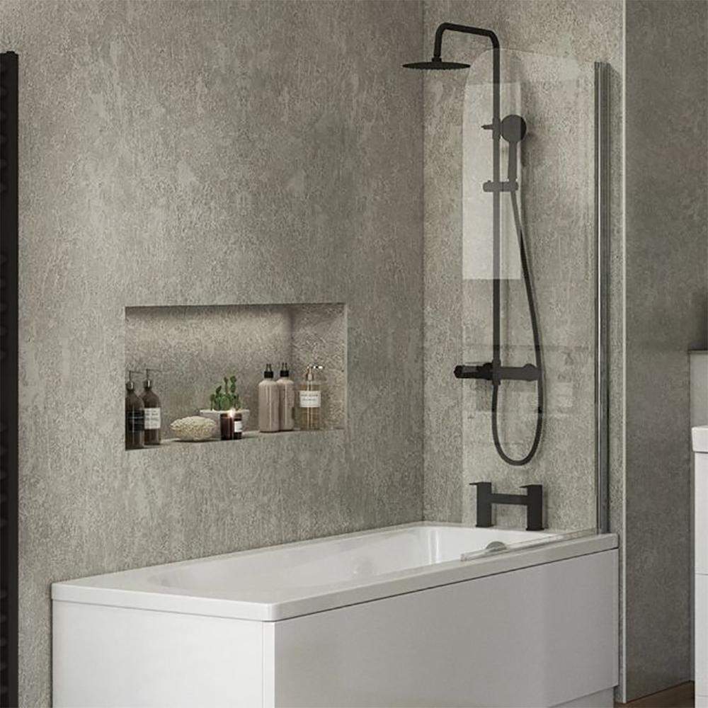 Essential Silver Beta Half Radius Bath Screen - 1400Mm X 800Mm Glass
