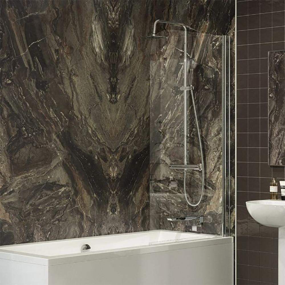 Essential Silver Beta Half Radius Bath Screen - 1400Mm X 1000Mm Glass
