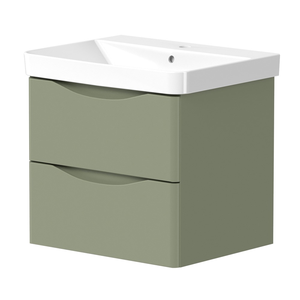Essential Iota 600mm 2 Drawer Wall Hung Savannah Green Mounted Vanity Unit