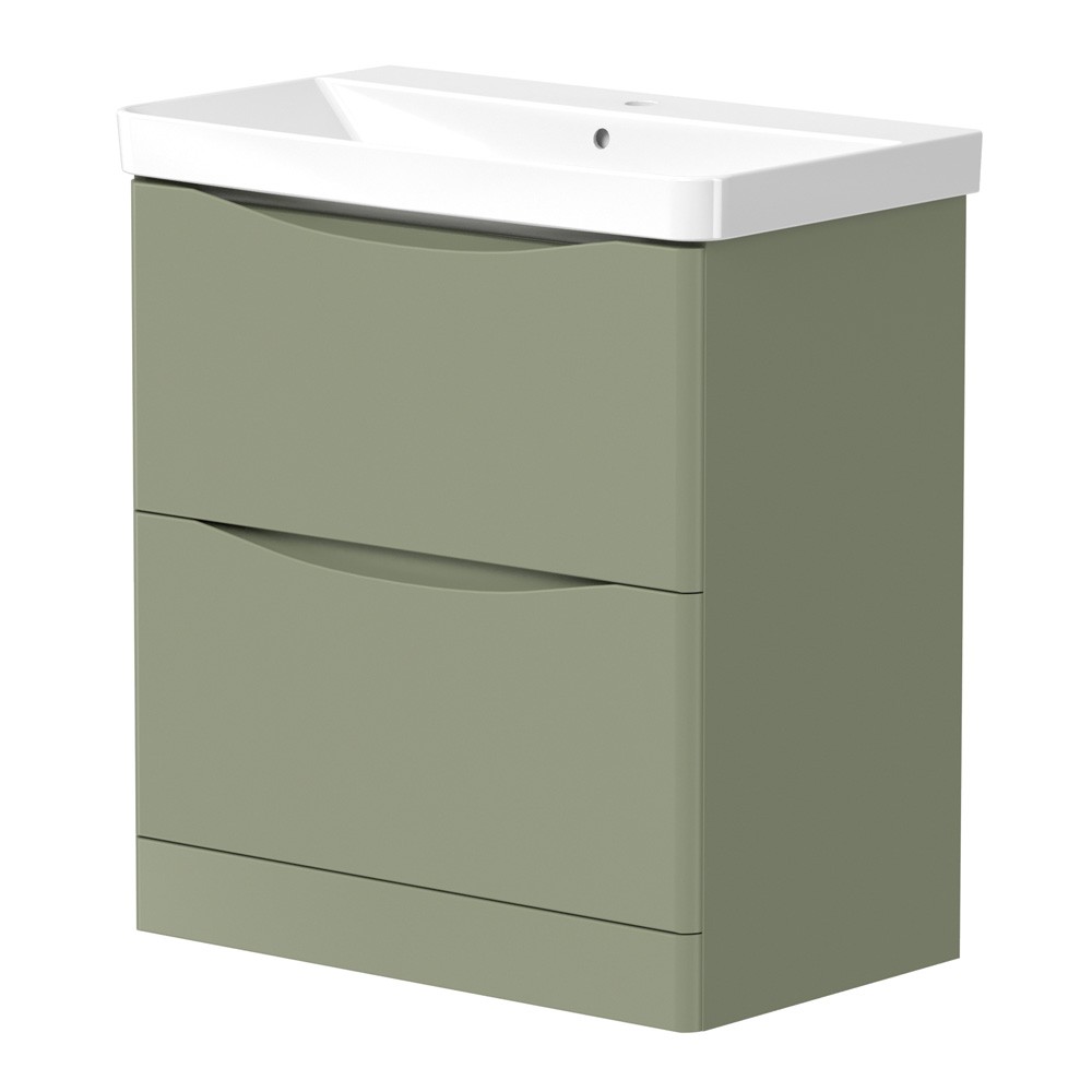 Essential Iota 760mm 2 Drawer Savannah Green Floor Standing Vanity Unit