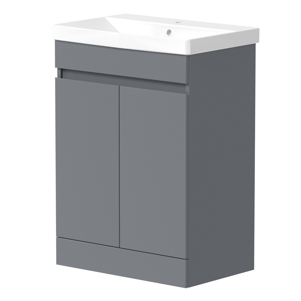 Essential Kappa 600mm 2 Door Matt Grey Floor Standing Vanity Unit