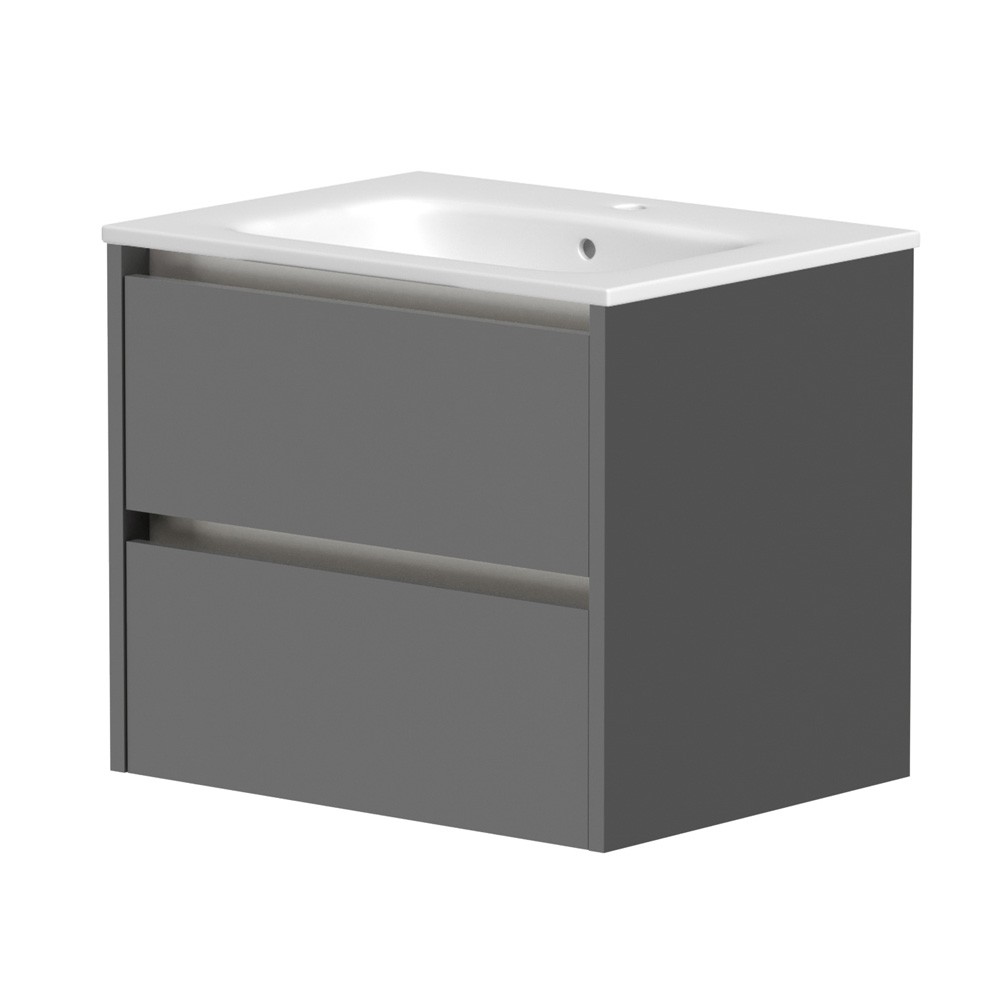 Essential Theta 600mm 2 Drawer Wall Hung Matt Grey Mounted Vanity Unit