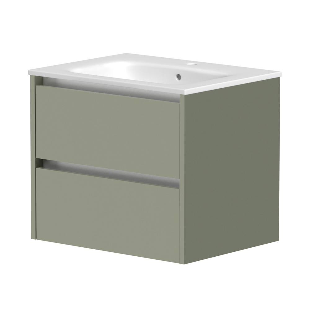 Essential Theta 600mm 2 Drawer Wall Hung Savannah Green Mounted Vanity Unit