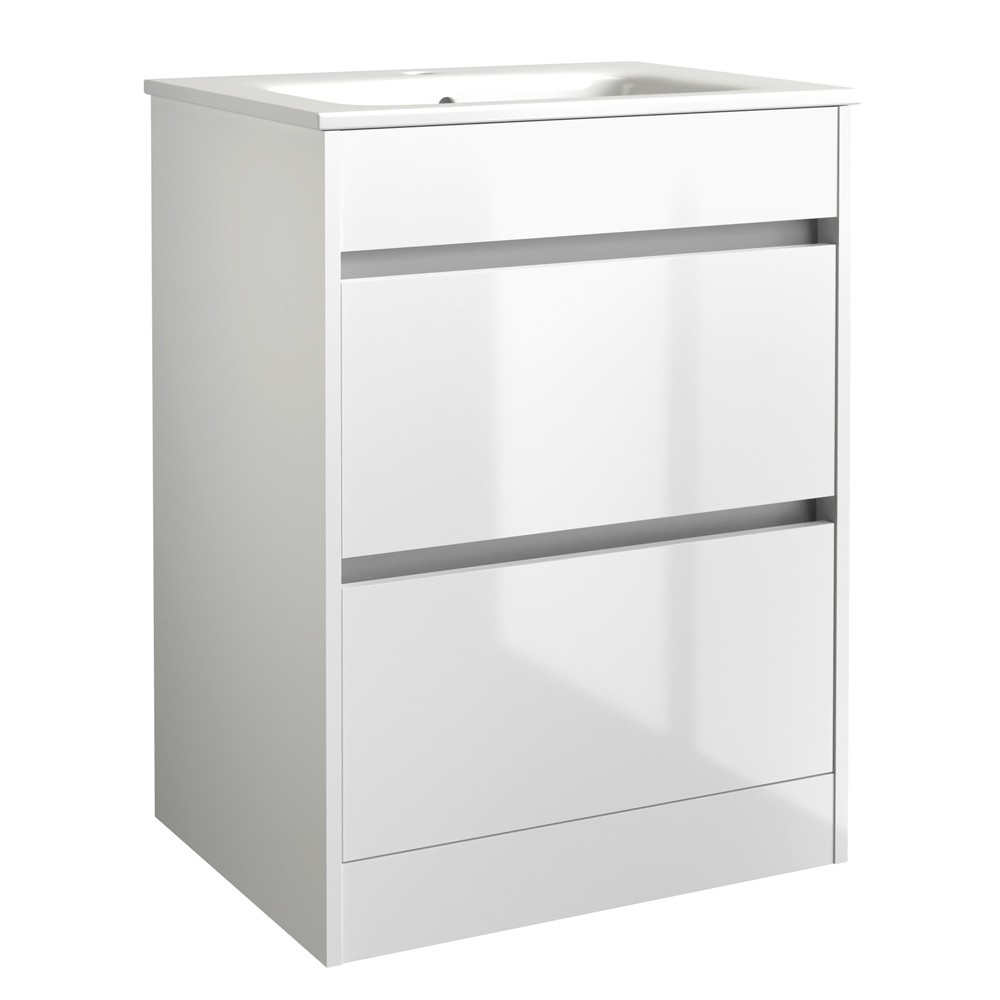 Essential Theta 590mm 2 Drawer Matt White Floor Standing Vanity Unit
