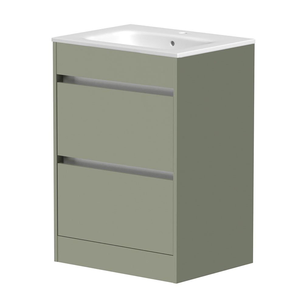 Essential Theta 590mm 2 Drawer Savannah Green Floor Standing Vanity Unit