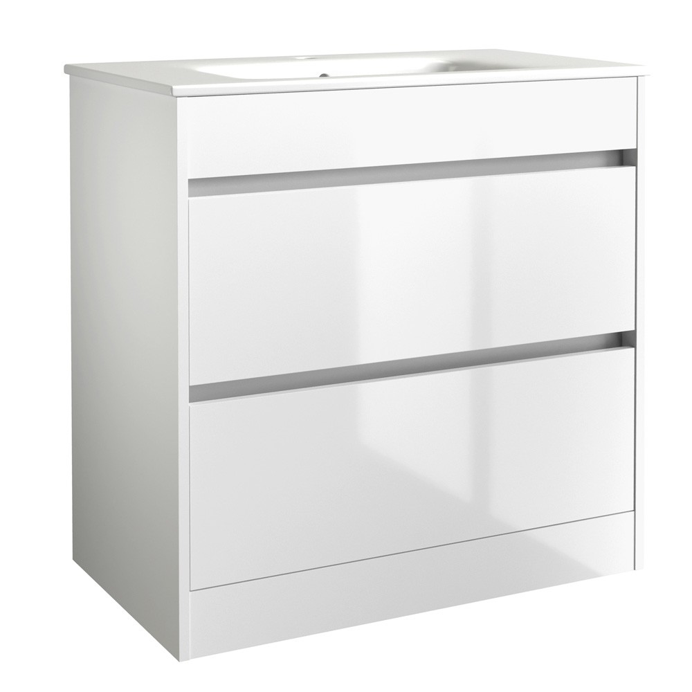 Essential Theta 790mm 2 Drawer Matt White Floor Standing Vanity Unit