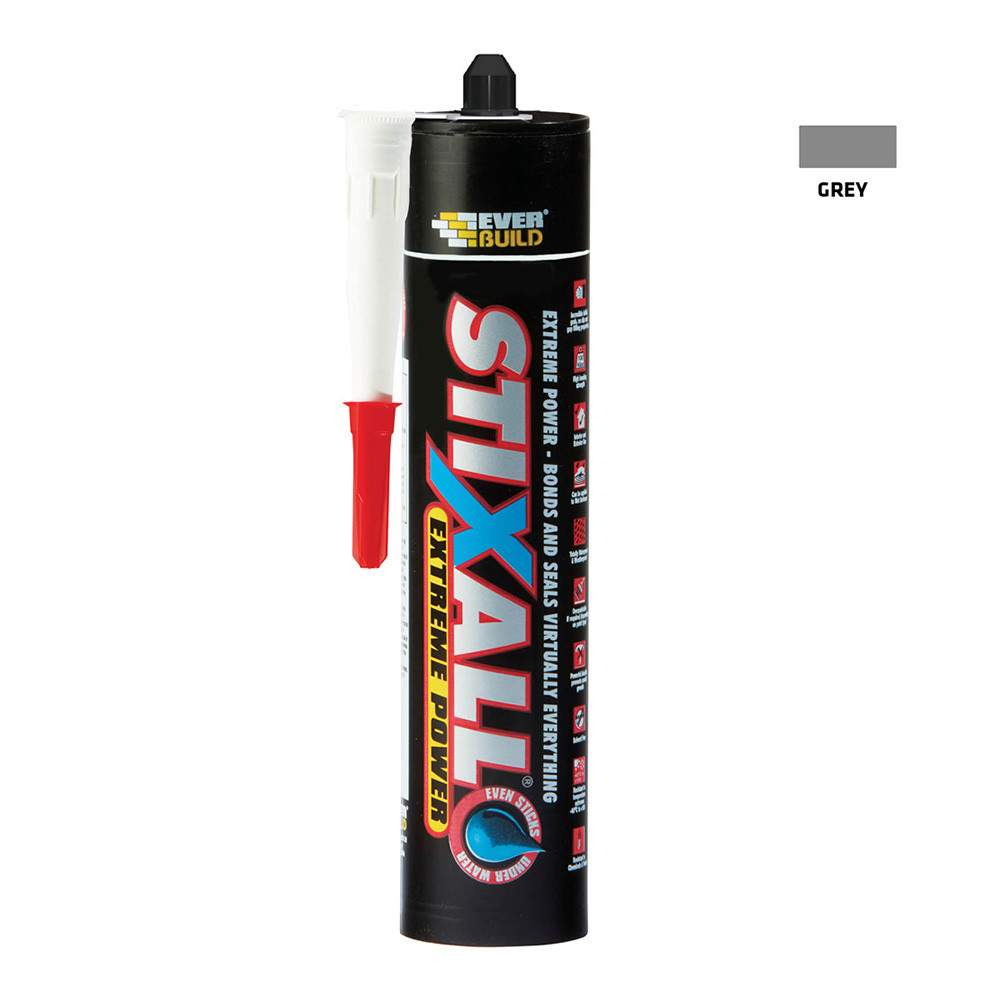 Everbuild Grey Stixall Extreme Power Hybrid Building Adhesive And Sealant 290Ml