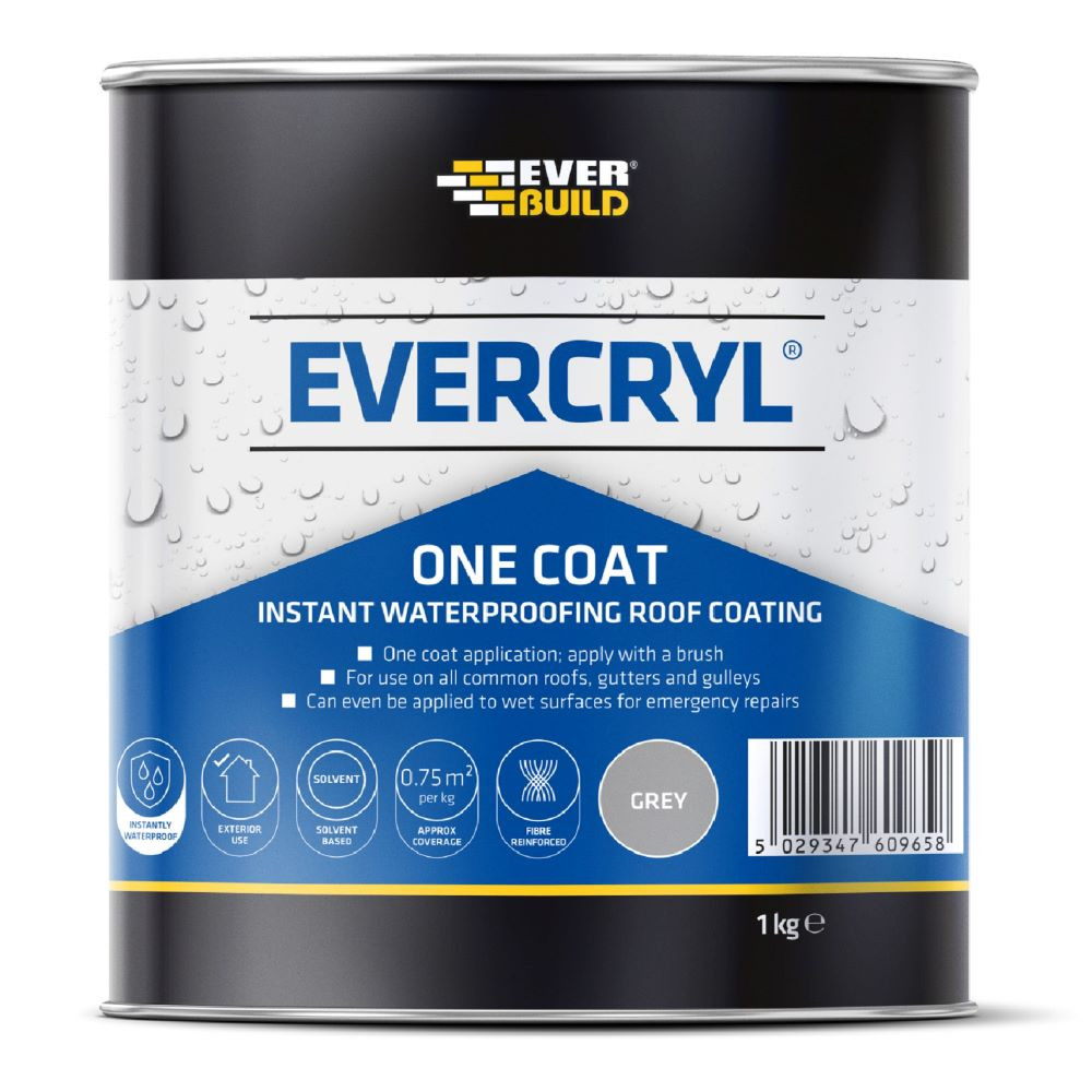 Everbuild Evercryl One Coat Grey Roof Waterproofer - 1kg | 0.75m2