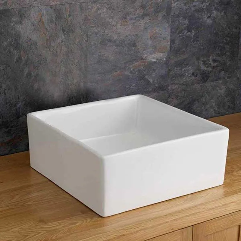 Firenze 370mm White Ceramic Small Square Countertop Basin | Drainage ...